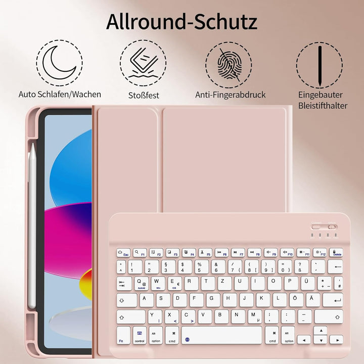 Hülle mit Tastatur für iPad A16 11. Generation 2025, iPad 10. Generation 2022 10,9 Zoll, Abnehmbarer