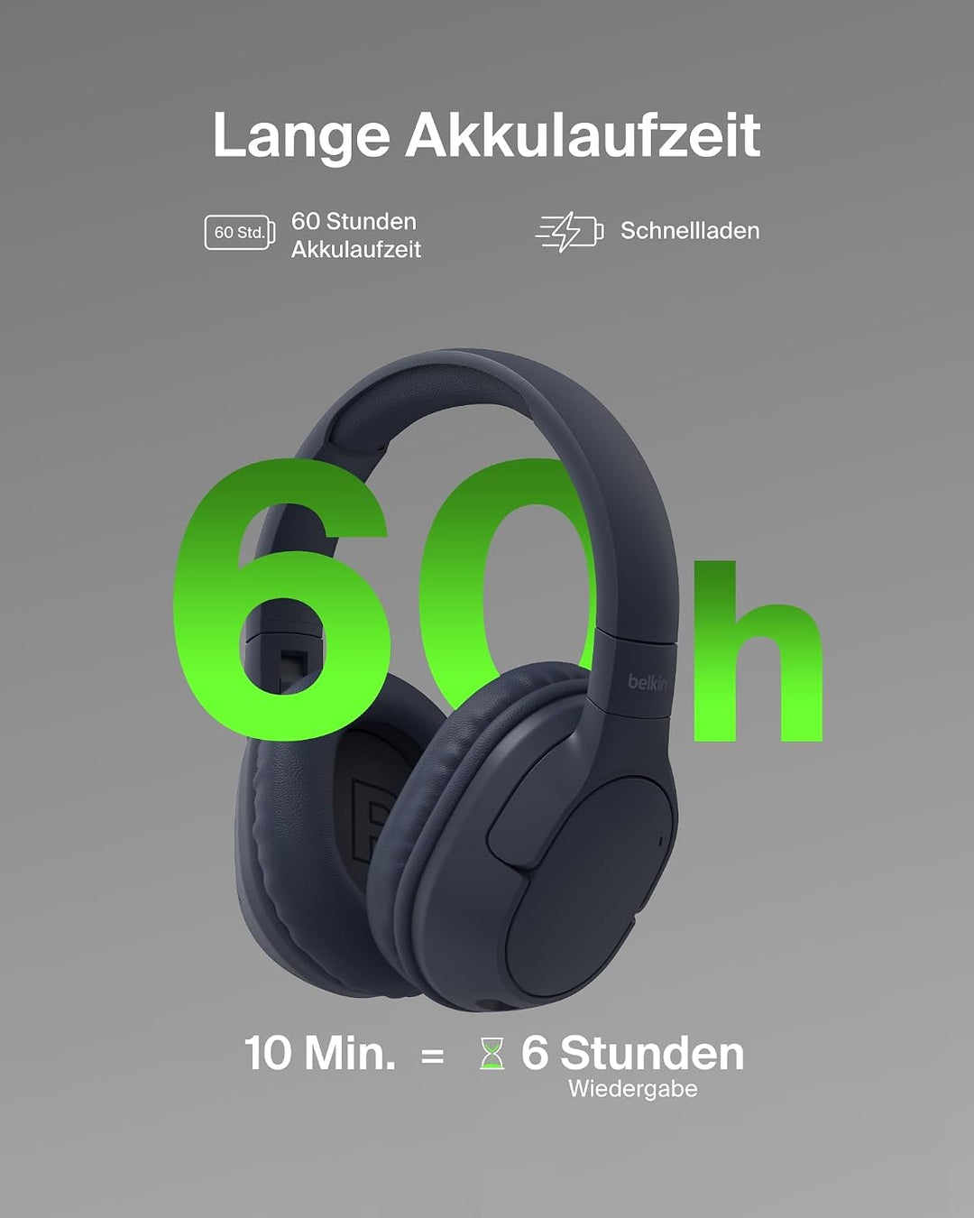 Belkin SoundForm Surround Kopfhörer Kabellos Bluetooth, Over-Ear Environmental Noise Cancelling Kopf