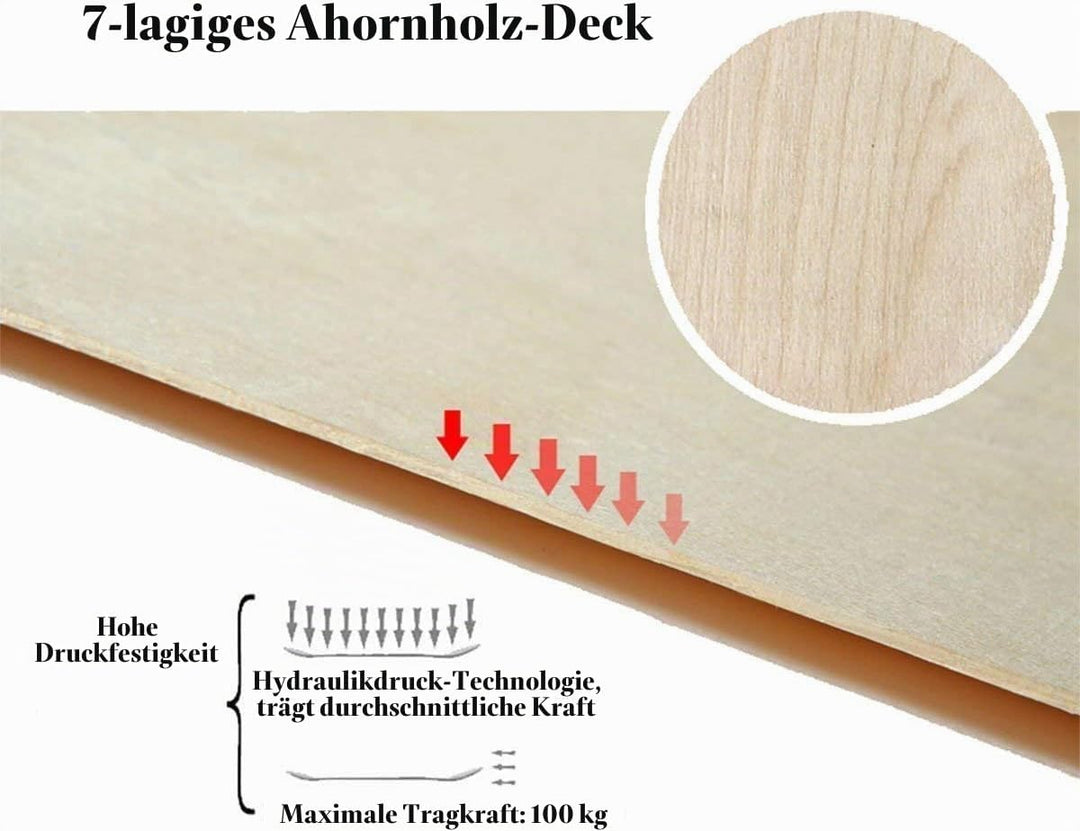 Sefulim 31 x 8 Zoll komplettes Skateboard 7-Schicht kanadischer Ahorn Double Kick Deck Concave Cruis