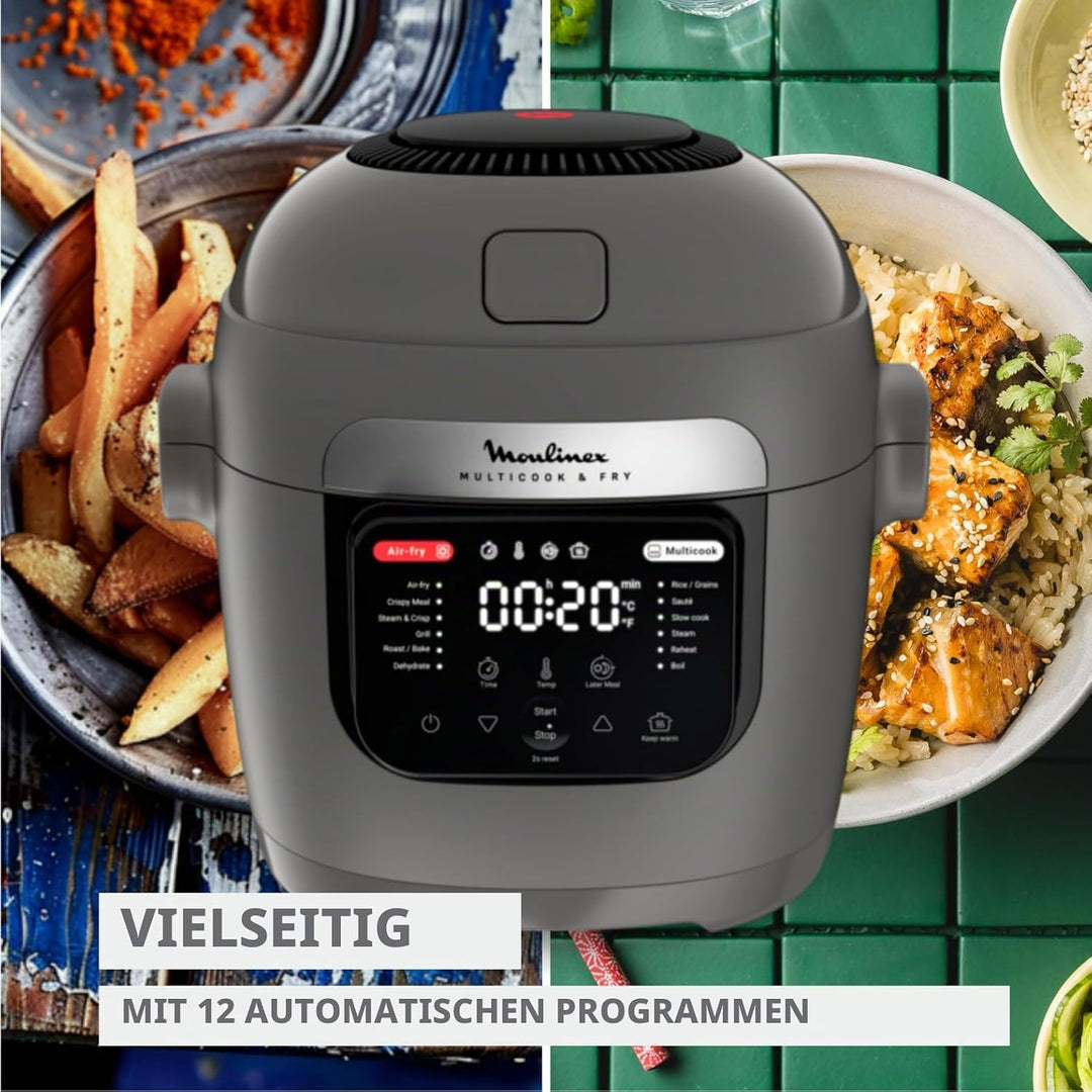 Moulinex Multicook Fry Multikocher und Air Fryer, 12 Programme, 6 L, Grau, inklusive Spatel YY5553FB
