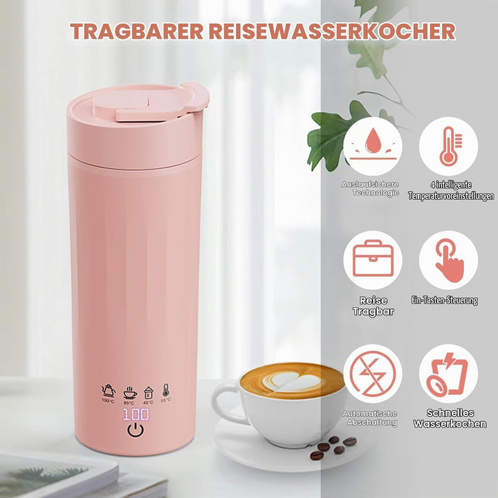 Flintronic Reise Elektrisch Wasserkocher, 475ML Electric Kettle, 220 V/ 300W Thermoskanne, 304 Stain