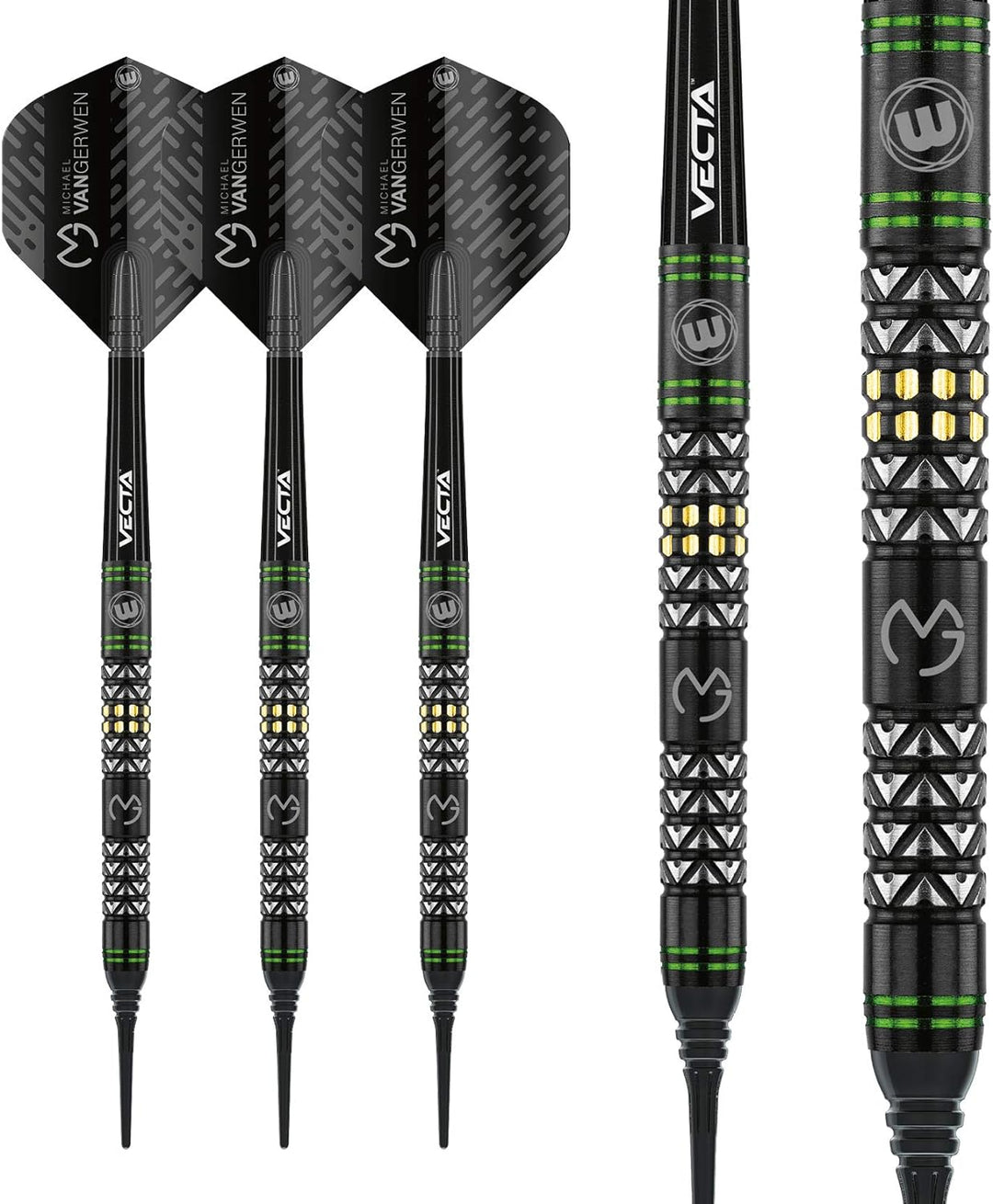 WINMAU Michael Van Gerwen MvG Vantage Tungsten Softip Darts Set 18 Gram with Prism Flights and Vecta