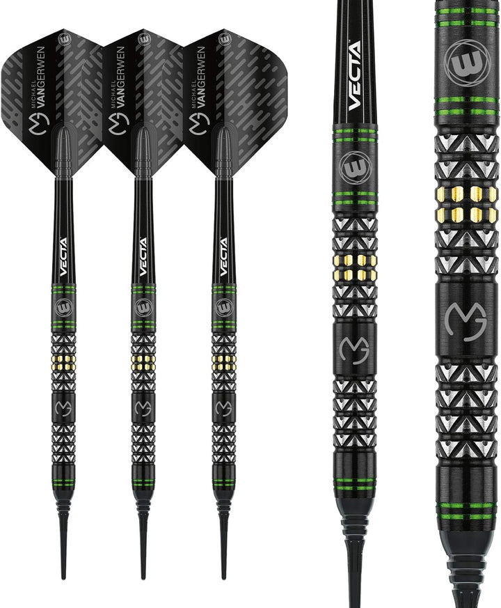 WINMAU Michael Van Gerwen MvG Vantage Tungsten Softip Darts Set 18 Gram with Prism Flights and Vecta