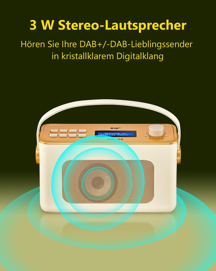 Tragbarer Retro Design DAB Plus/FM Radio, Bluetooth Lautsprecher DAB + Radio mit Wiederaufladbarer L