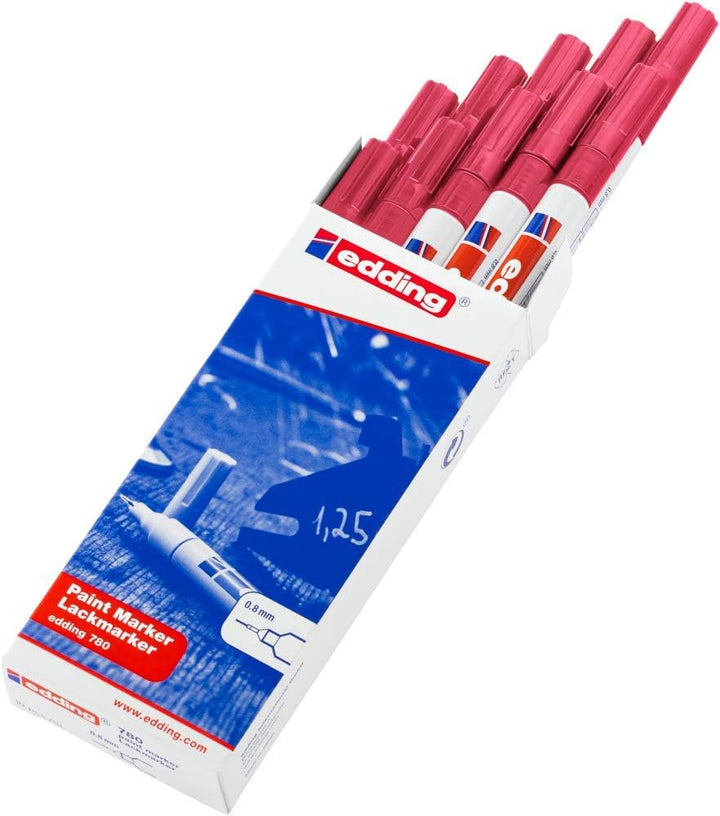 edding 780 Lackmarker - rot - 10 Stifte - Rundspitze 0,8 mm - Lackstift zur Markierung und Beschrift
