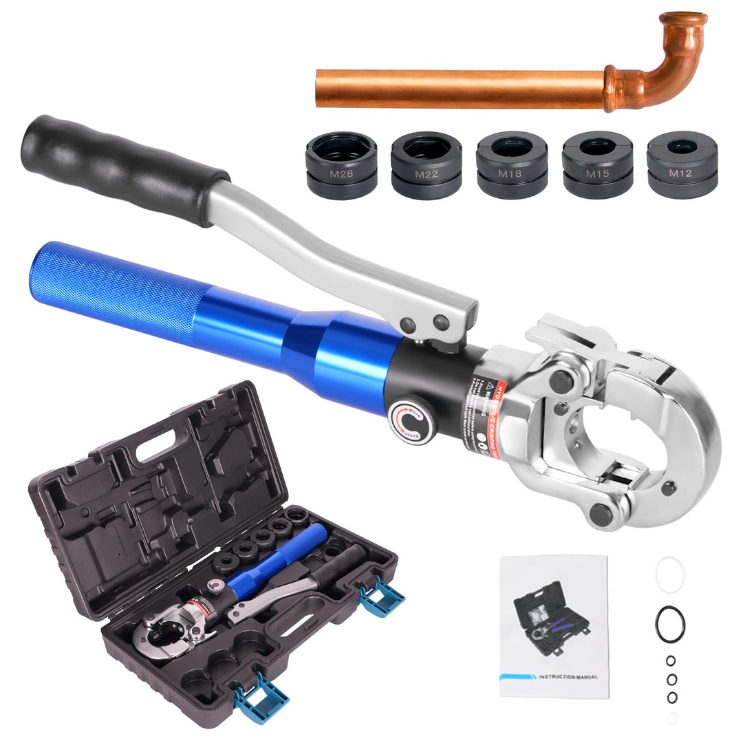 AMZCNC Profi Presszange M-Kontur 12-15-18-22-28 Set Presswerkzeug mit 180° drehbarem Kopf,für Kupfer