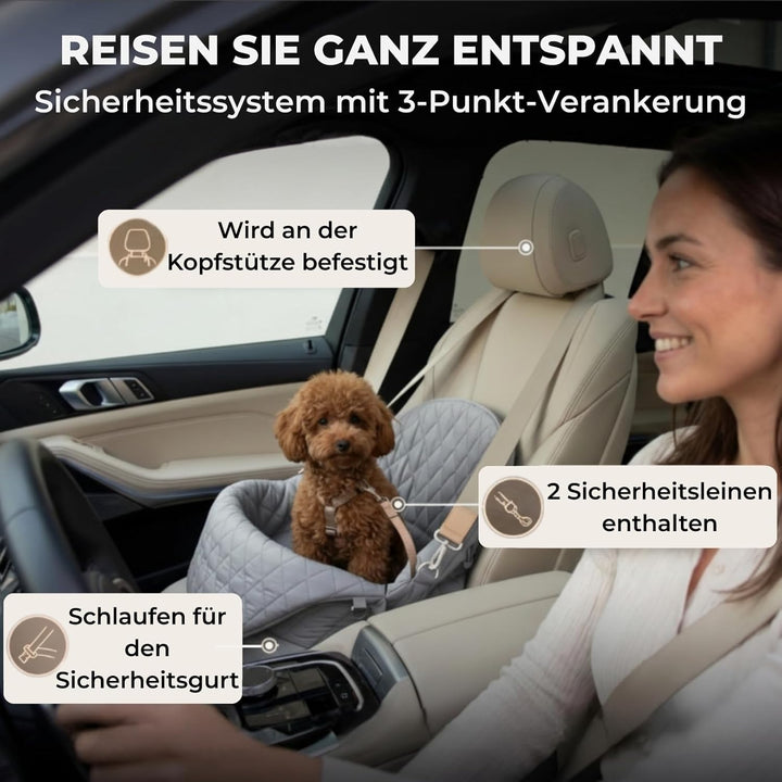 Hundetransporttasche fürs Auto, Auto-Hundesitz, Katzentransporttasche mit Schultergurt und Sicherhei