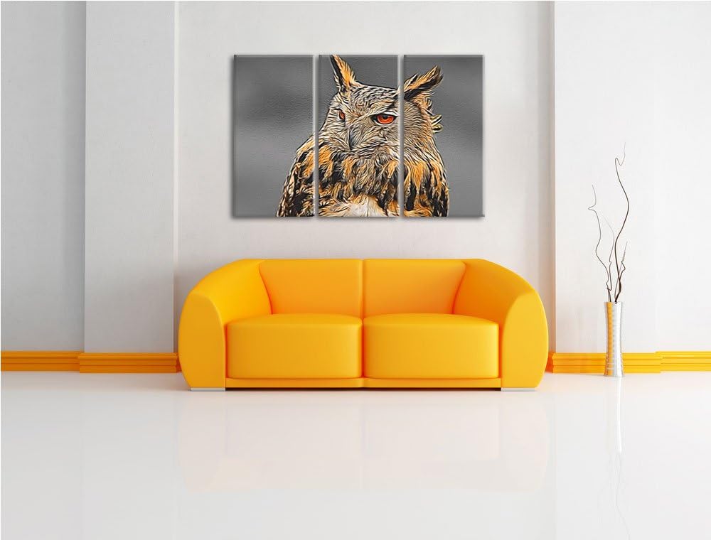 schöne stolze Waldohreule schwarz/weiss Deluxe 3-Teiler Leinwandbild 120x80 Bild auf Leinwand, XXL r