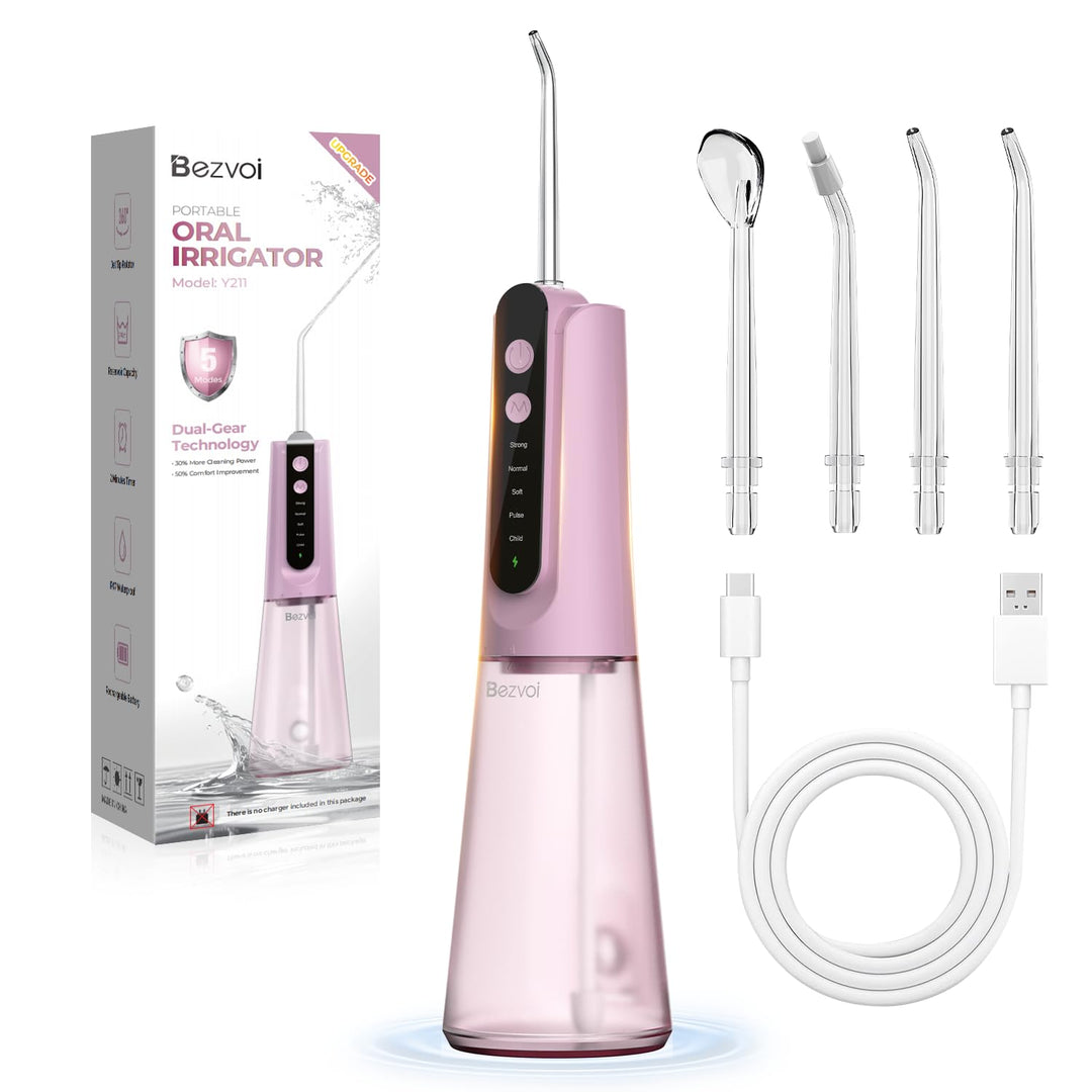 Bezvoi Munddusche Kabellos Water Flosser Zahnreinigung : LED-Anzeige 5 Modi Zahndusche & 6 Düsen, IP