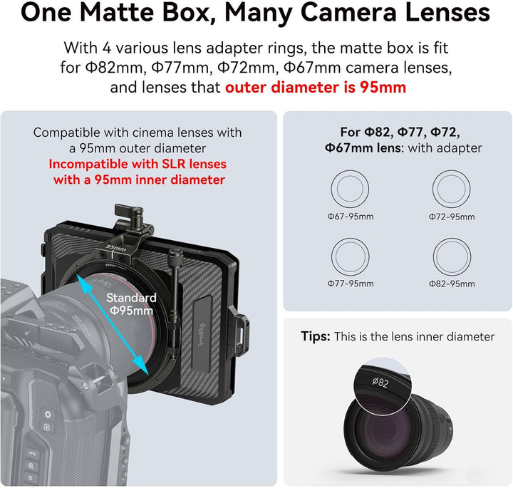 SMALLRIG Mini Matte Box Lite mit Top Flag für DSLRs und spiegellose Kameras, kompatibel mit 67mm/72m