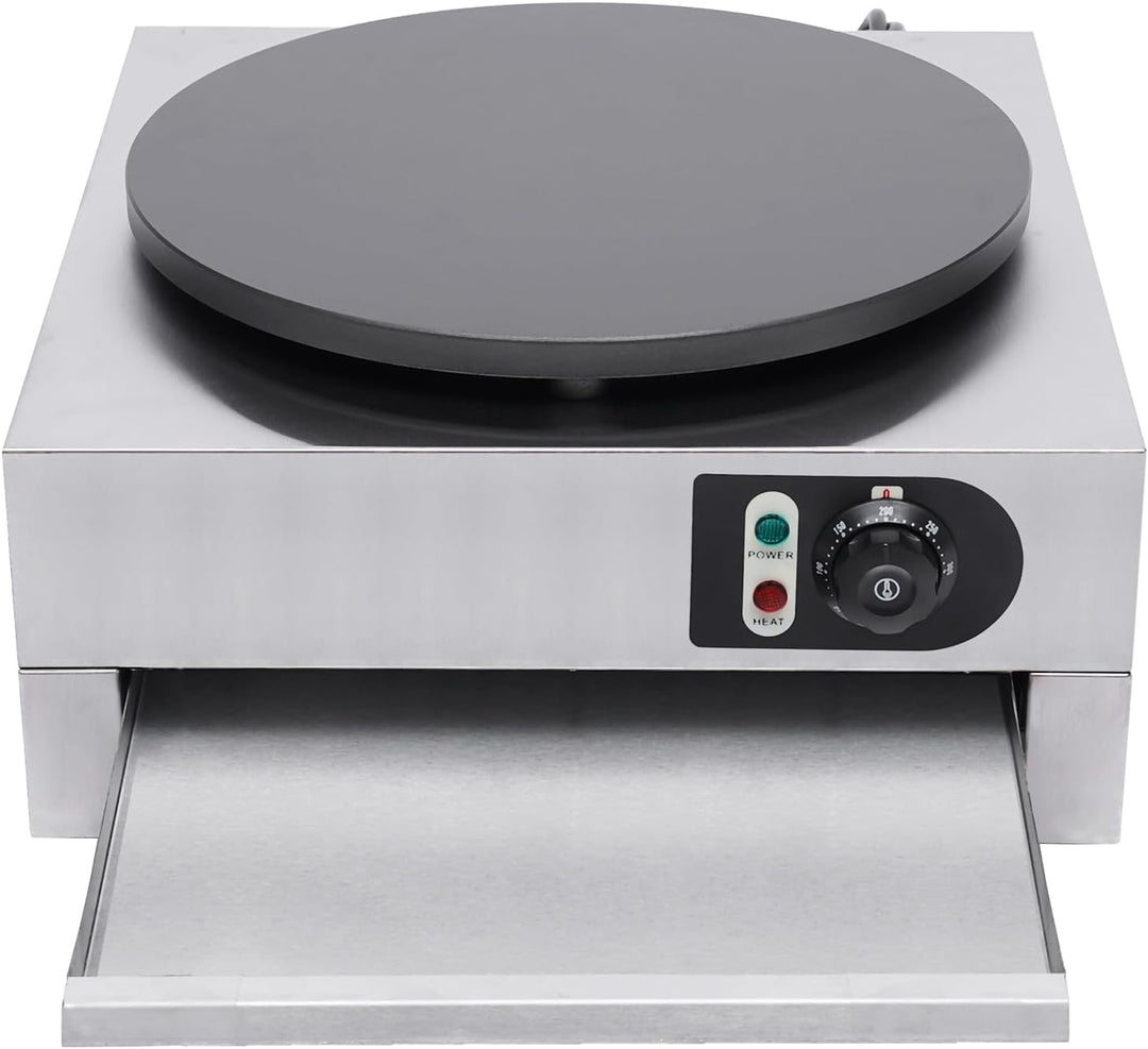 Crepes Maker, 3000W Professional Crepesgerät mit Holzverteiler, Elektro Crepeseisen aus Edelstahl mi