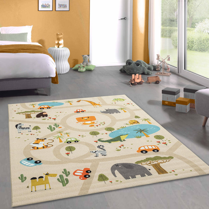 CARPETIA Kinderzimmer Teppich Kinderteppich Kinderzimmerteppich rutschfest Safari/Dschungel beige 20