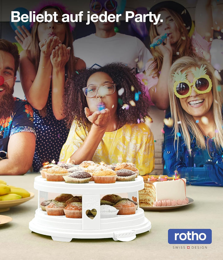 Rotho Fresh Tortenglocke hoch mit Trays, lebensmittelechter Kunststoff (PP) BPA-frei, weiss/transpar