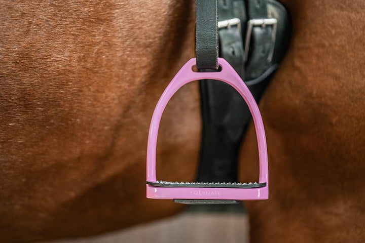 Equinate Steigbügel Midway 10cm Rosa - Mit Anti-Rutsch Trittfläche aus Gummi - Für Erwachsene und Ki