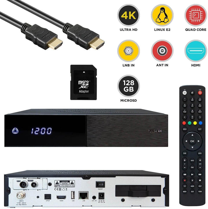 AB Pulse 4K UHD Combo Receiver (1x DVB-S2X Sat, 1x DVB-C/T2 Kabel, Linux E2, PVR, H.265, HDR10, USB