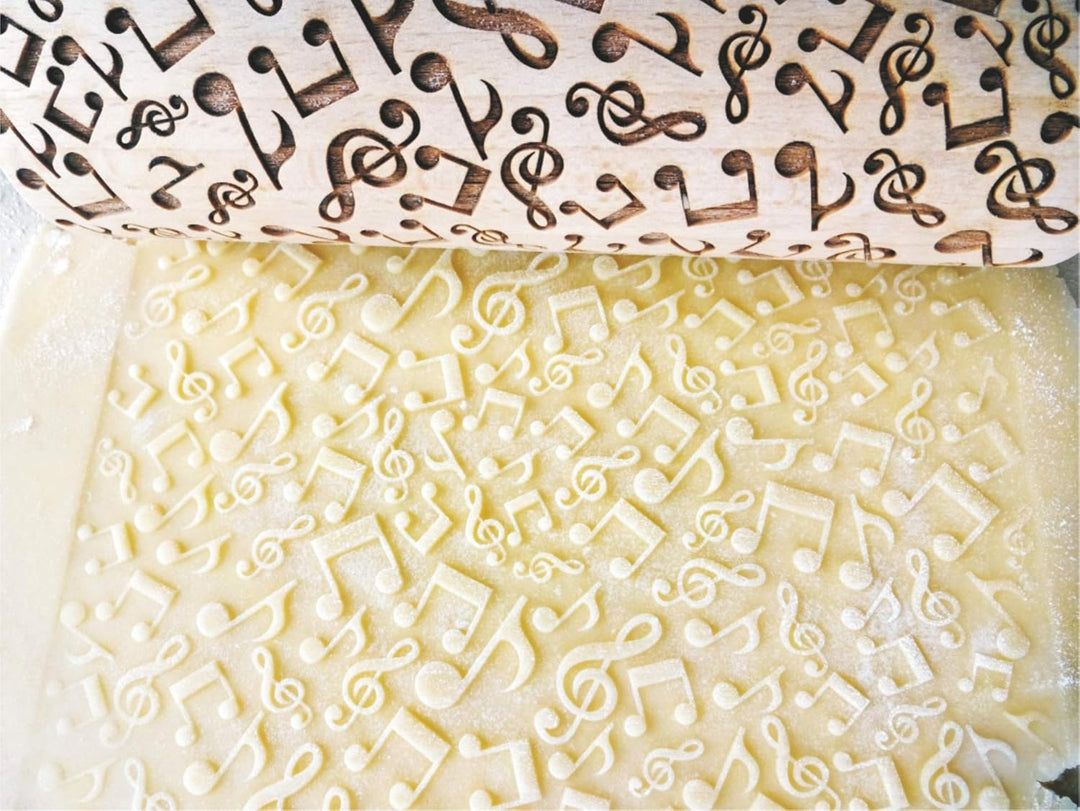 NOTEN Nudelholz. Teigroller mit Musiknoten für DIY Küche, Plätzchen. Gravierte Nudelholz mit Muster