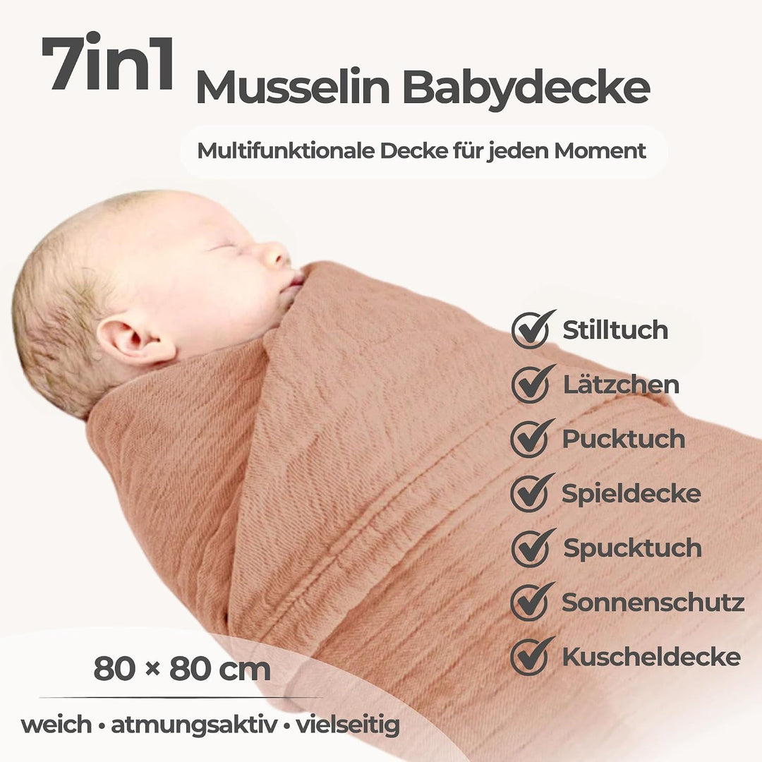 Babydecke Musselin von Nordic Coast Puckdecke Krabbeldecke Spucktuch (Karamell, 80x80cm) 80x80cm Kar