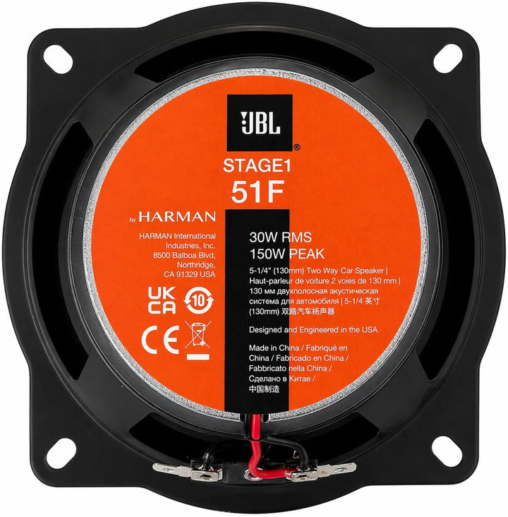 JBL Stage1 51F 2-Wege Auto Lautsprecher Set von Harman Kardon - 150 Watt KFZ Auto Boxen 30 Watt RMS