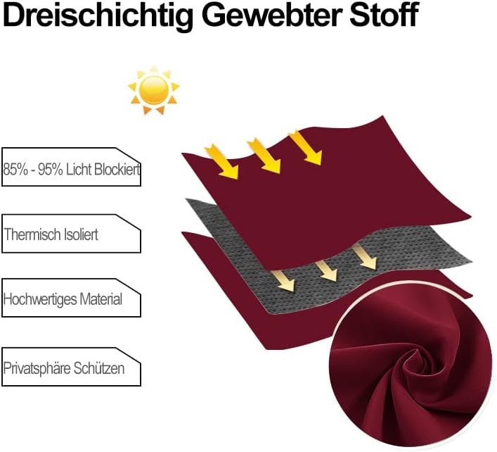 DWCN Vorhang Blickdicht Verdunkelungsgardinen mit Ösen 2 Stücke Thermogardine für Wohnzimmer, Schlaf