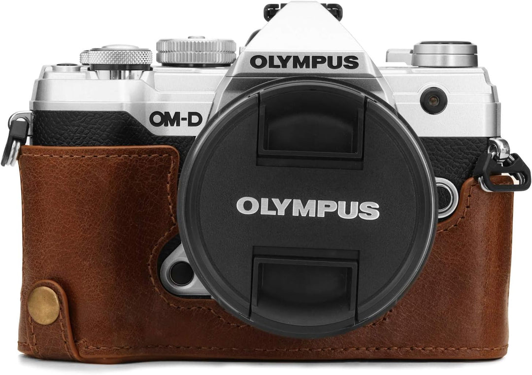 MegaGear MG1865 Ever Ready Kameratasche für Olympus OM-D E-M5 Mark III, Echtleder, Braun, Braun