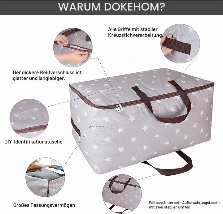 DOKEHOM 3 Stück 105L Extra Grossen Kleiderständer Unterbettkommoden, Faltbare Organisator-Beutel für