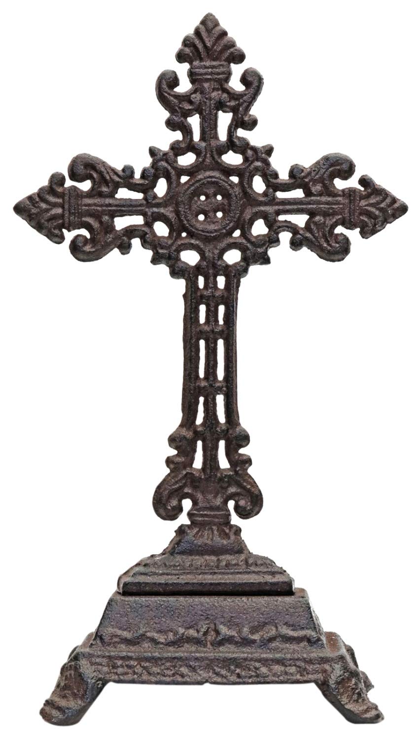 aubaho Kreuz Kruzifix im Nostaligie Anitk-Stil Eisen Deko Standkreuz Kirche
