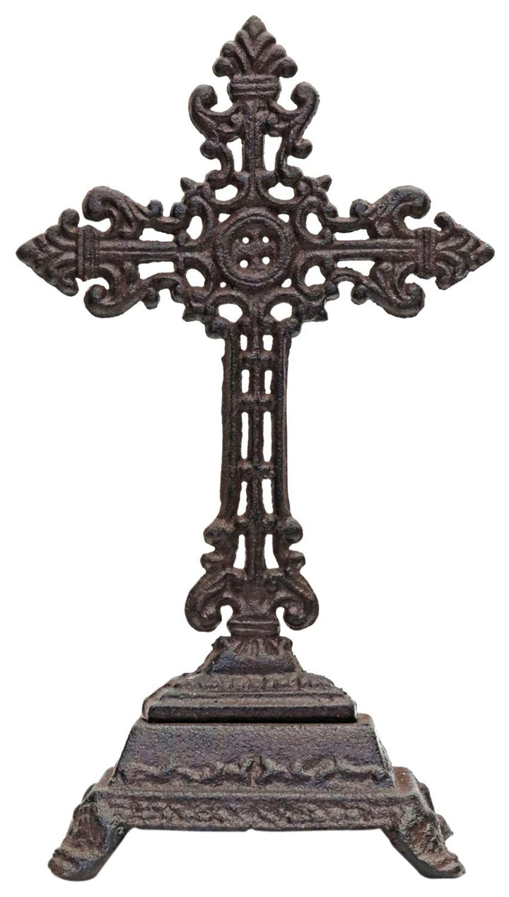 aubaho Kreuz Kruzifix im Nostaligie Anitk-Stil Eisen Deko Standkreuz Kirche