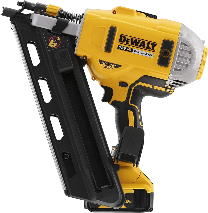 DeWalt Zwei-Stufen-Akku-Nagler (18V, 5Ah, bürstenlos, kompakt und kabellos, für 90mm-Nägel,, inkl. Z