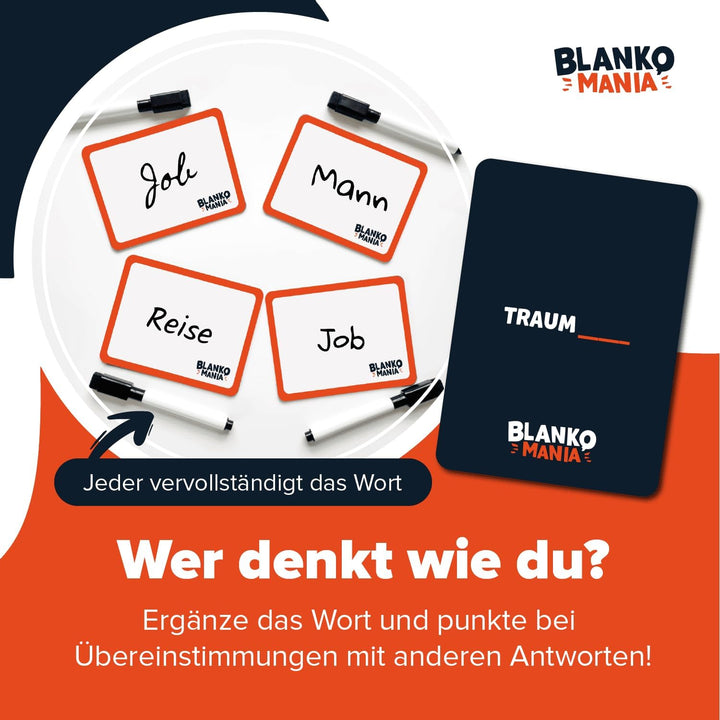 Blankomania – Wer Denkt wie du? | Das Lückentext-Partyspiel für 3-10 Erwachsene und Leute mit schwar