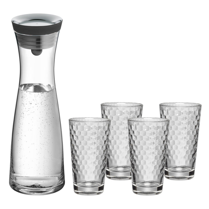 WMF Basic Wasserkaraffe-Set 5-teilig, Karaffe 1l mit 4 Wassergläser 275ml, Glaskaraffe mit Deckel, S