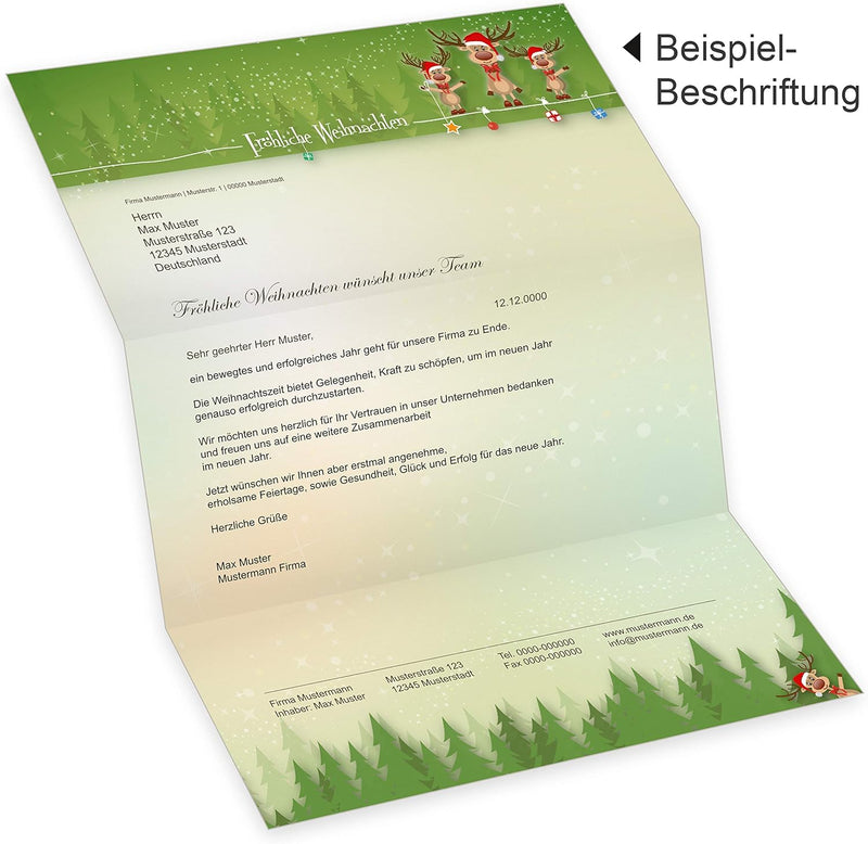 NEU Rentiere 25 Sets Weihnachtsbriefpapier mit Umschlag ohne Fenster, Weihnachtspapier Briefpapier w