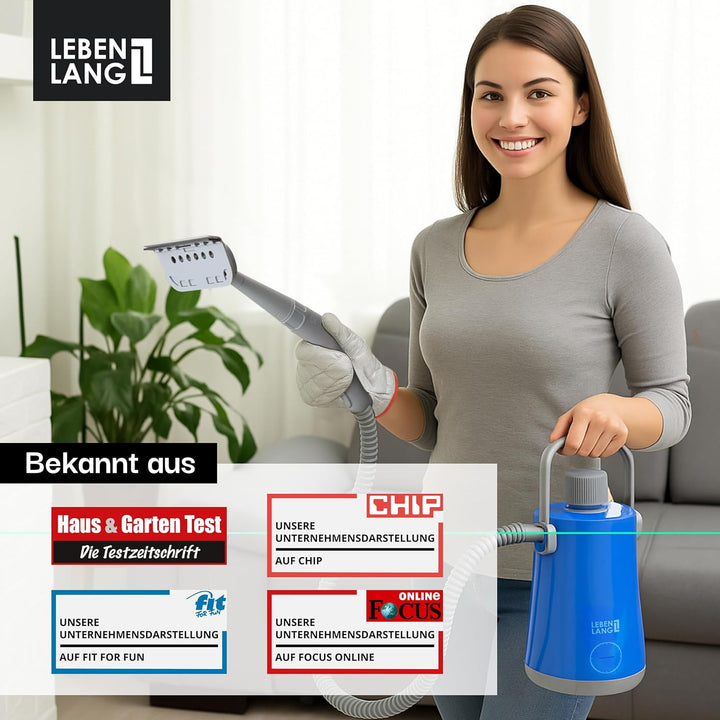 LEBENLANG Elektrischer Dampfreiniger Handgerät - 3,5 Bar &amp; 1000W I 12x Zubehör I Steam Cleaner für a