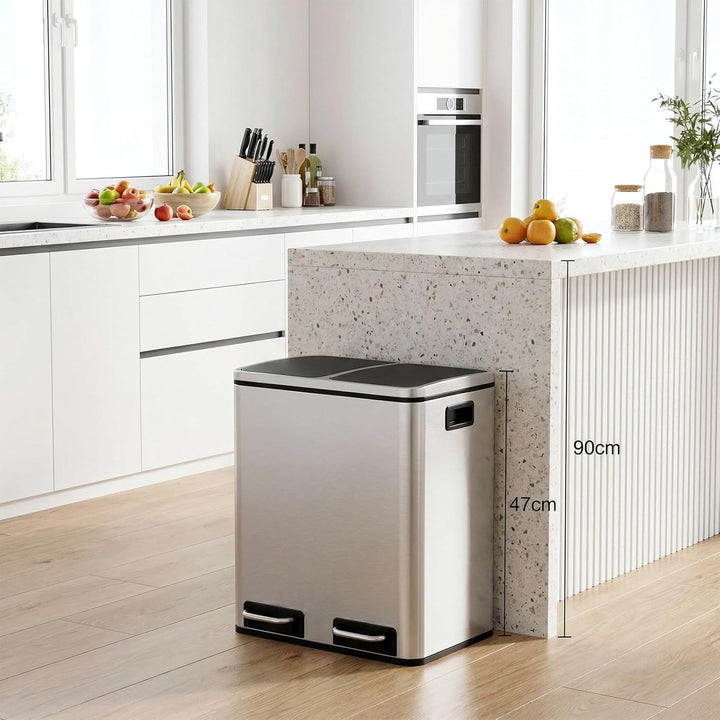 Clevich Mülleimer Küche 2 x 15 Liter, Mülltrennsystem 2 Fächer 30L für Recycling und Abfall, Treteim
