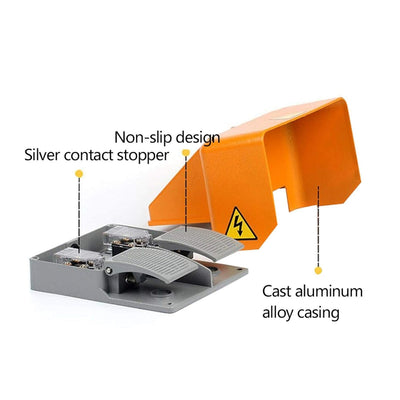Industrieller Fussschalter, doppelter Fusspedalschalter mit Vollaluminiumgehäuse AC380V DC220V 6A