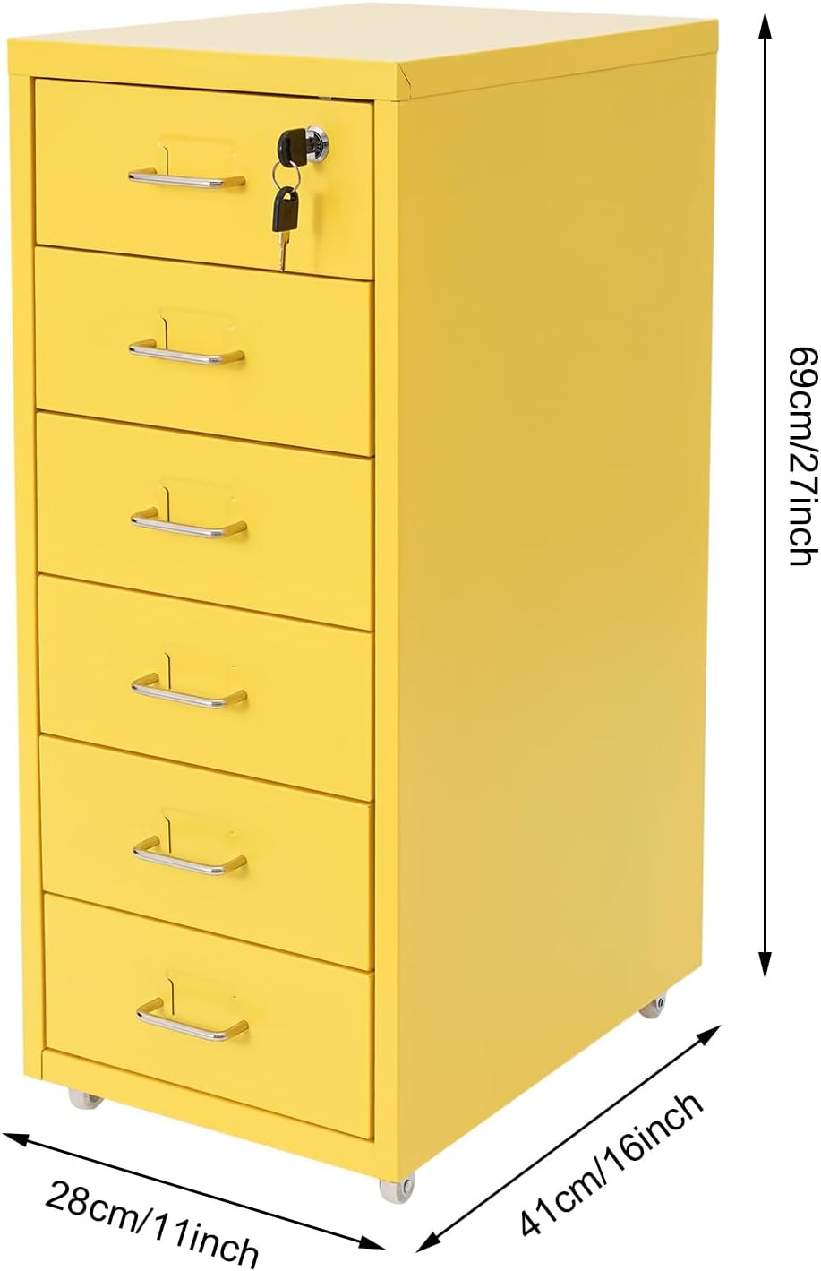 BRRIDE Aktenschrank Abschliessbar, Rollcontainer mit 6 Schubladen, Metall Bürocontainer Schubladensc