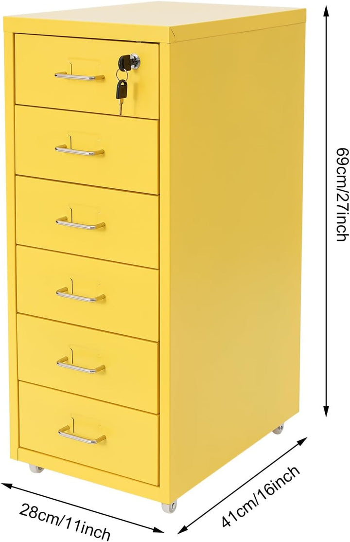 Metall Rollcontainer, Büromöbel für Schreibtisch, Büro Organizer mit 6 Schubladen, Abschliessbarer S