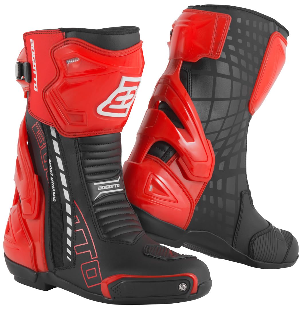 Bogotto Donington Motorrad Stiefel, schwarz/rot, 47 Schwarz Rot 47 EU, Schwarz Rot 47 EU