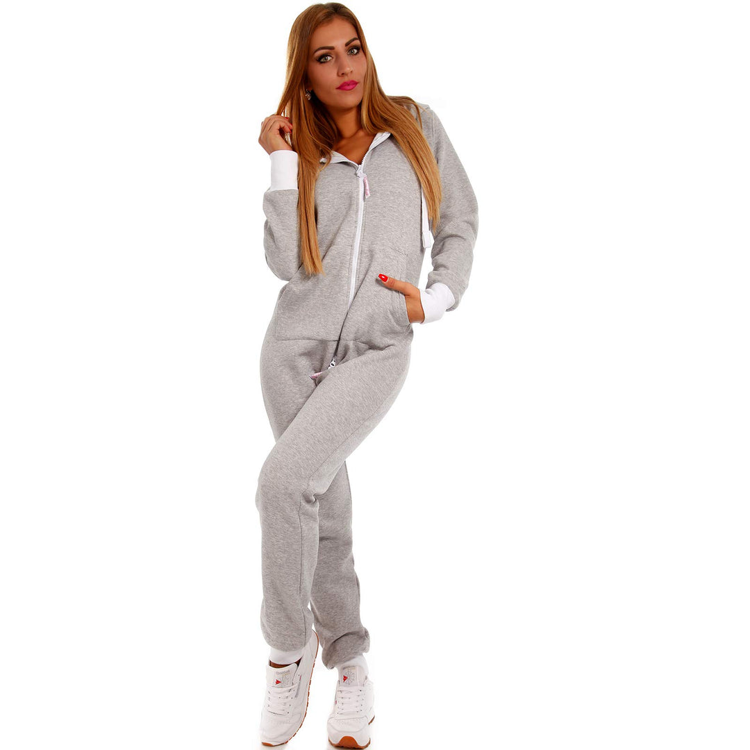 Crazy Age Basic Jumpsuits Ganzkörperanzug Einteiler One Piece Overall (L=40, Hellgrau)