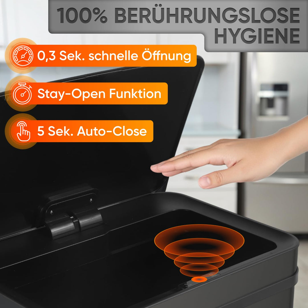 Allyson® Sensor Mülleimer Küche mit Sensor Automatik Abfalleimer Edelstahl mit Soft-Close Deckel, ge