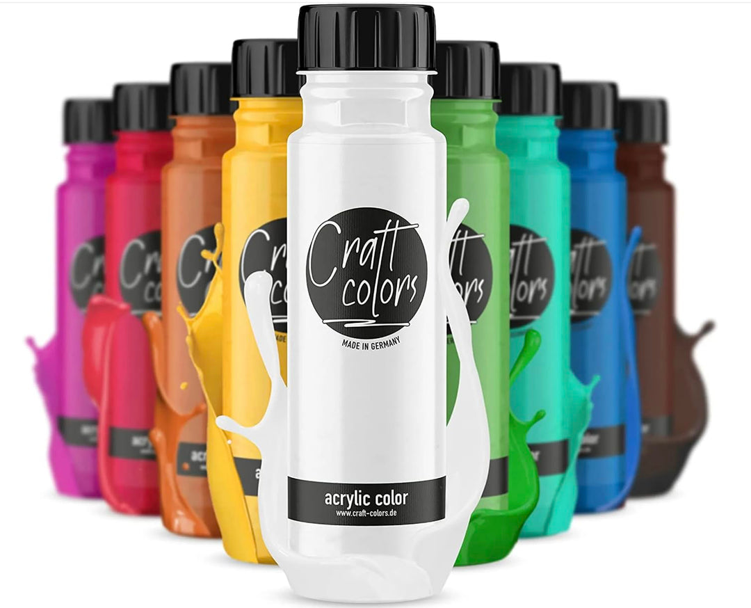Craft colors® hochwertige Acrylfarbe - Set (10 x 250ml) | deckende Malfarbe | Made in Germany | geei