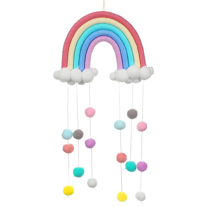 WINOMO Holz Baby Mobile Babybett Windspiele Hängende Wolken Regentropfen Makramee Regenbogen Boho Qu