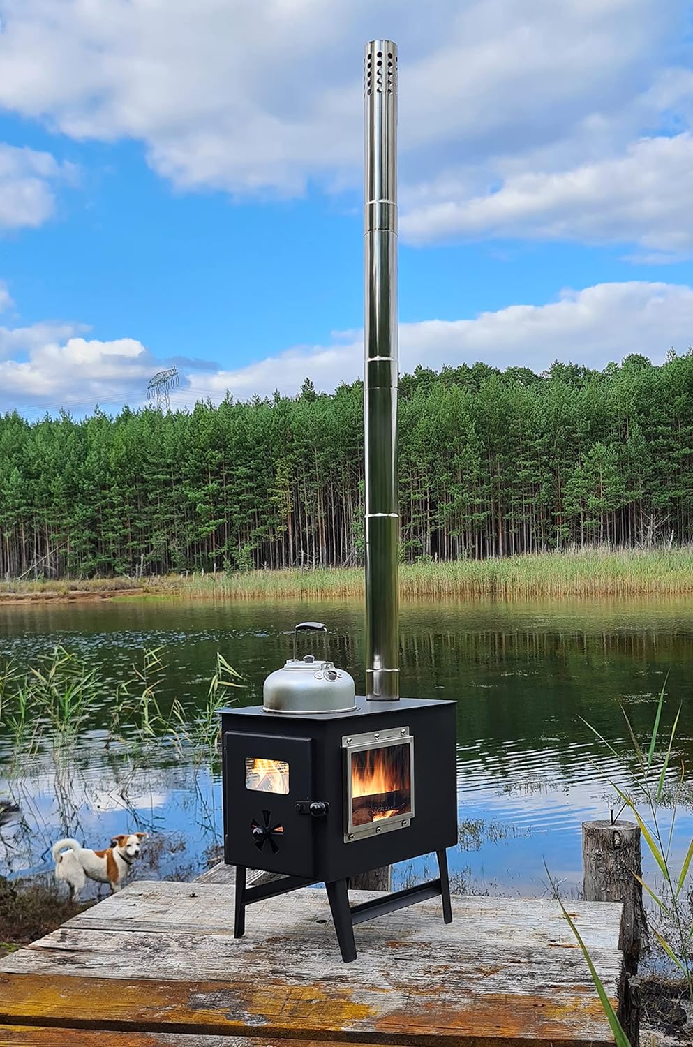 3-Scheiben-Gartenofen Hugo mit Herdplatte, Zeltofen, Terrassenofen, Camping schwarzmatt