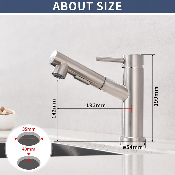 HOMELODY Wasserhahn Küche/Bad Gebürsteter Oberfläche Ausziehbar, Küchenarmatur mit Brause Zwei Wasse