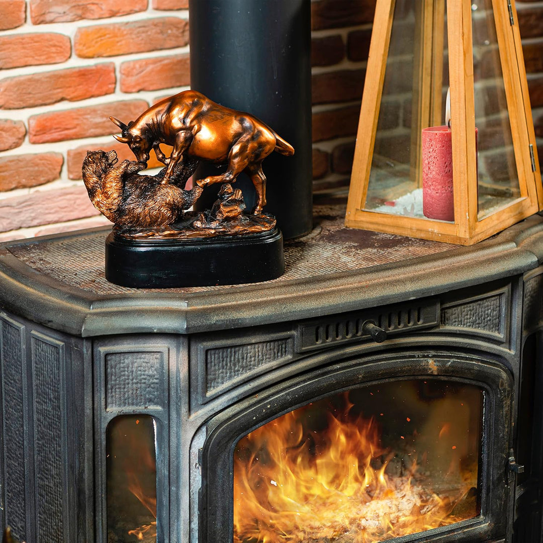 Bronze Electroplated Resin Bull & Bear Sculpture Statue 10" W X 9.5" H by BullMarketGifts, Bronze