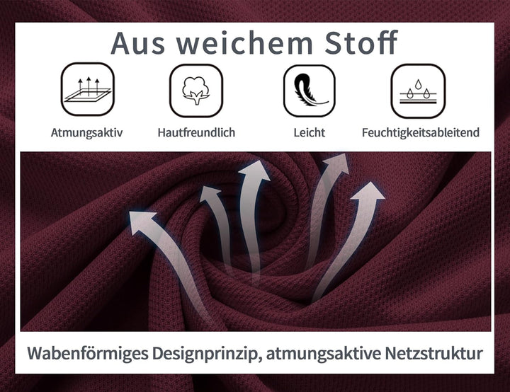 geeksport Poloshirt Herren Kurzarm Freizeit Sport Polo Golf Tshirts Männer Polohemd Weinrot L, Weinr
