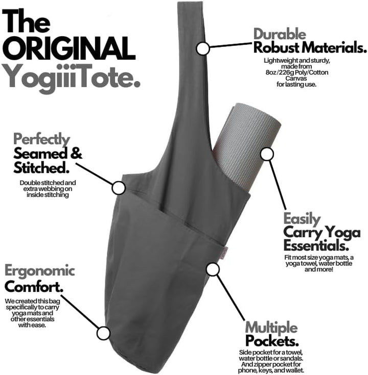Yogiii Yogamatte Tasche | Die ORIGINAL YogiiiTote | Yogatasche für Yogamatte mit grosser Seitentasch