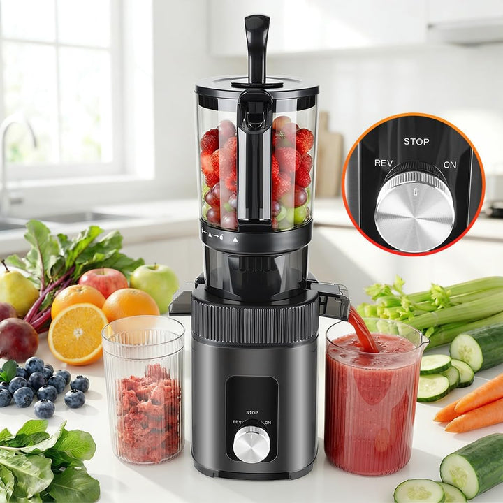 KEPEAK Slow Juicer 200W, Professionelle Saftpresse mit 112mm Einfüllschacht für ganze Früchte und Ge