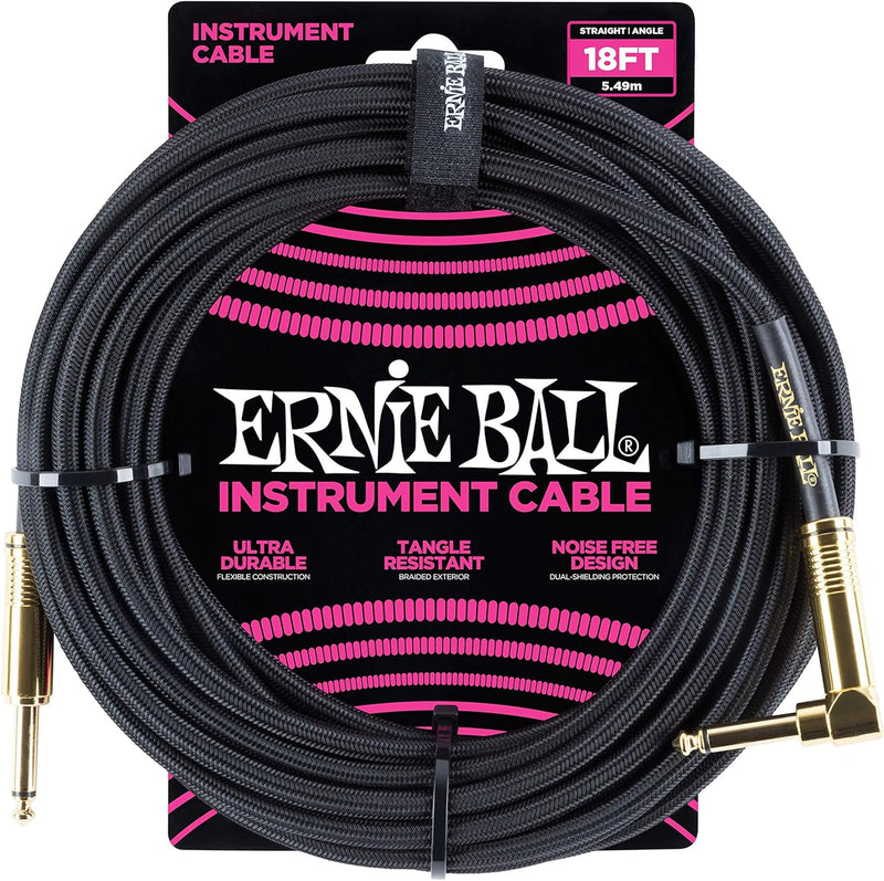 Ernie Ball Instrumentenkabel geflochten, gerade/gewinkelt, 5,49 m, Schwarz Neon-Pink 5,5 m Gerade/Ge