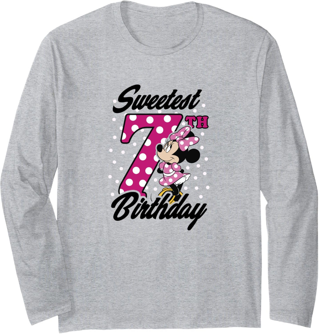 Disney Minnie Mouse Pink Polka Dot Sweetest 7th Birthday Langarmshirt