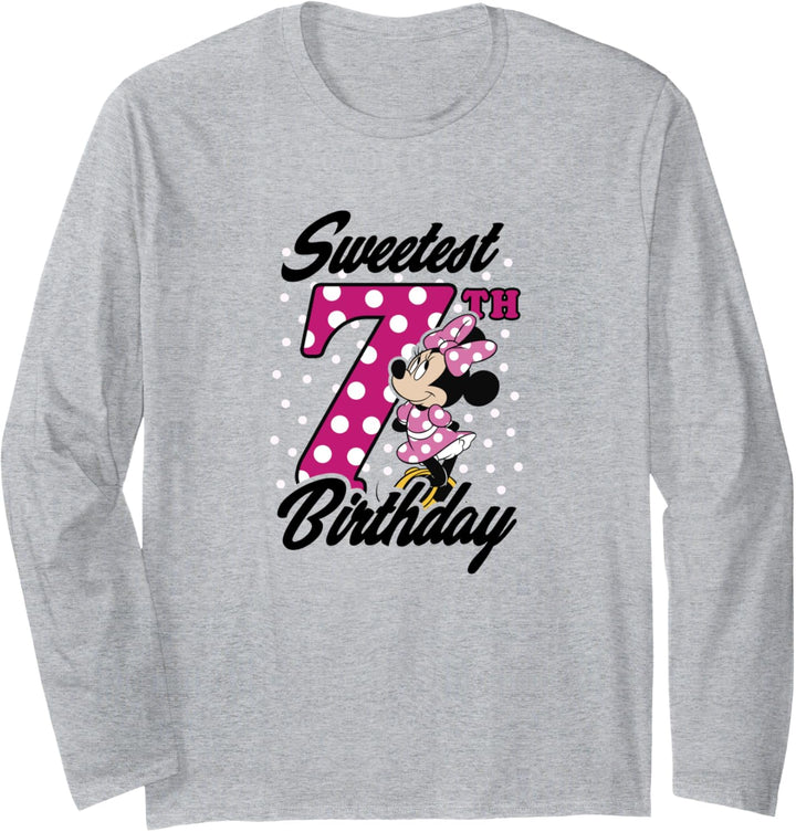 Disney Minnie Mouse Pink Polka Dot Sweetest 7th Birthday Langarmshirt